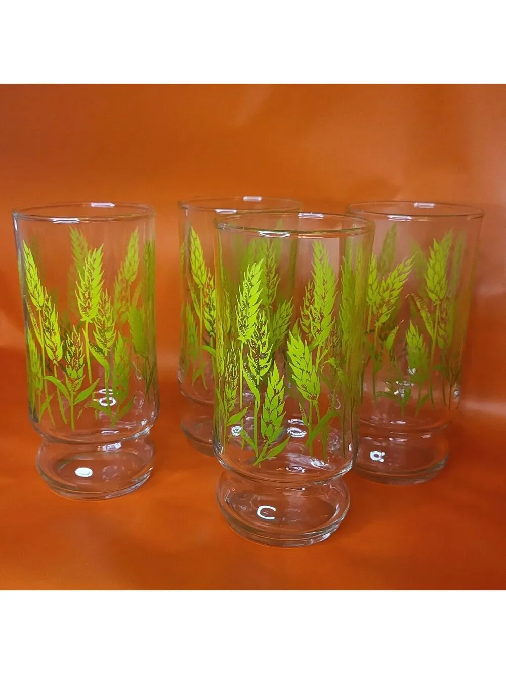 Vintage Libbey Green Wheat Juice Glasses Mid Century Set of (4)